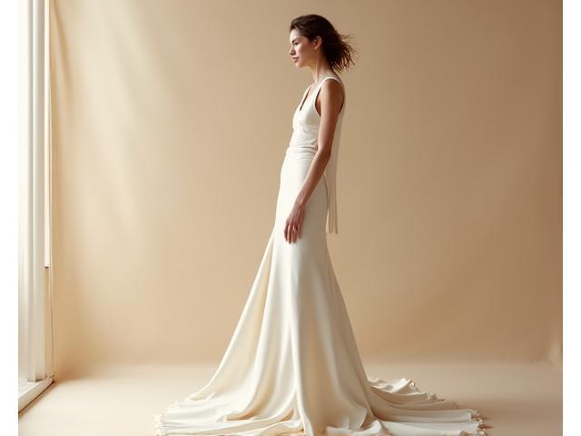 Robe de soirée minimaliste, lignes épurées, couleur nude