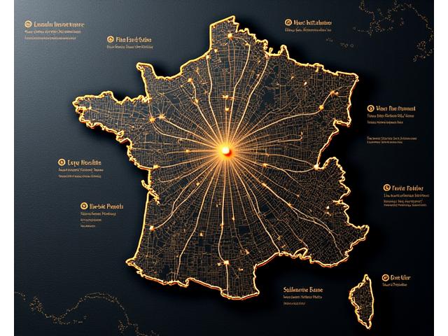 Une carte stylisée de Paris et de l'Île-de-France, avec des points lumineux indiquant les lieux d'intervention de Plume & Papille, sur un fond élégant.