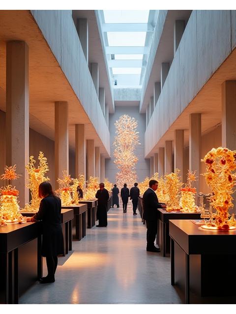 Événement gastronomique haut de gamme au Palais de Tokyo, plats conceptuels en harmonie avec l'art contemporain.