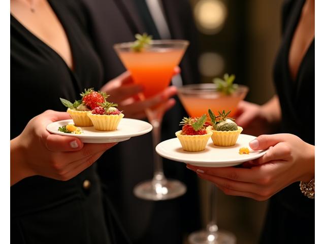 Cocktail haut de gamme avec amuse-bouches vegan sophistiqués