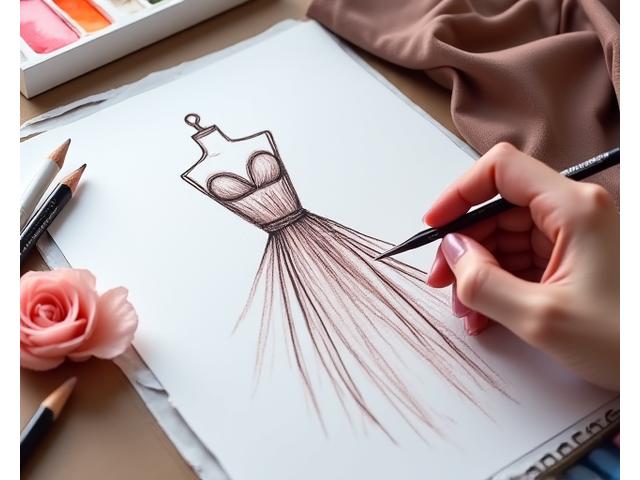 Designer de mode esquissant un croquis de robe sur-mesure