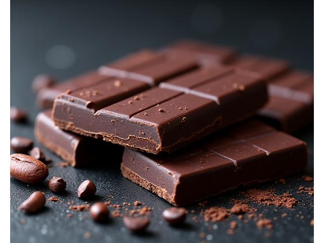 Tablettes de chocolat noir artisanal de différentes intensités, avec des fèves de cacao