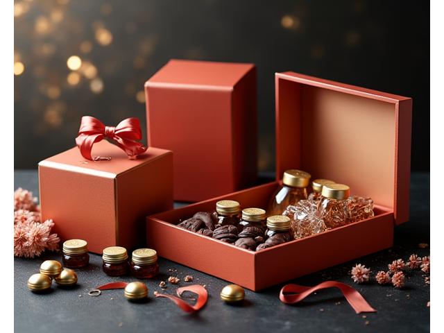 Coffrets cadeaux de luxe avec assortiment de produits gourmands