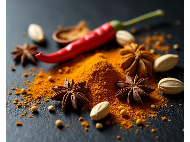 Ingrédients exotiques et épices mélangées pour une cuisine fusion