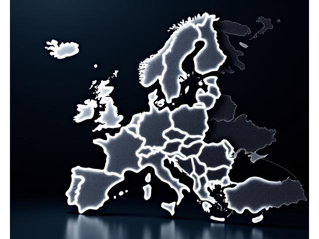 Vue aérienne stylisée d'une carte de l'Europe, avec des points lumineux désignant les emplacements de nos fournisseurs de textiles durables, évoquant une toile d'araignée interconnectée.