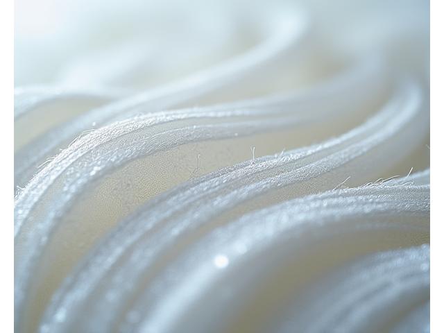 Fibres textiles recyclées sous microscope, mettant en évidence leur texture complexe et innovante.